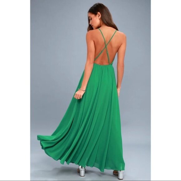 NEW Lulu's Mythical Kind Of Love Bright Green Maxi Dress Strappy Open Back XS - Picture 4 of 14